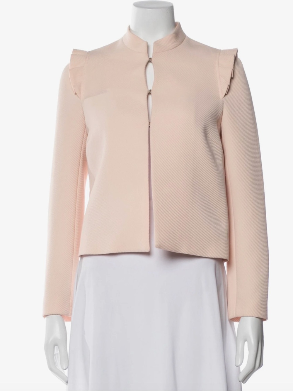 Maje Blush Pink Ruffled Shoulder Open-Front Jacket